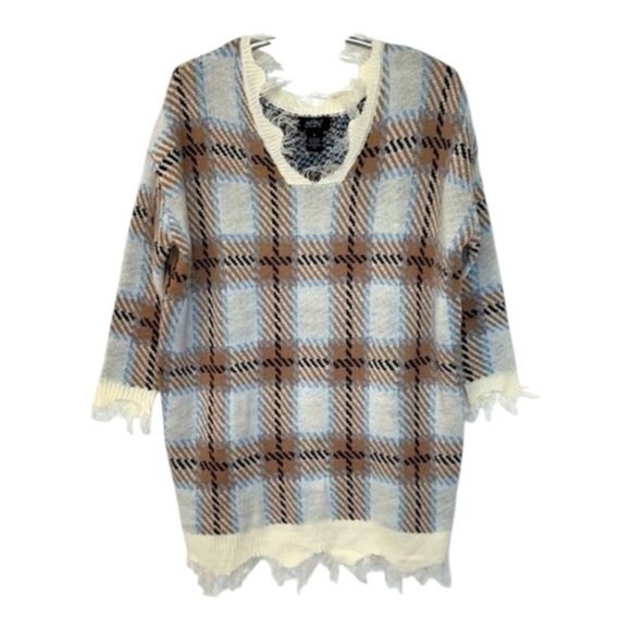 FOREVER 21 | NWT Oversized Women’s Plaid Cream/Taupe Knit Dress Size S - Picture 1 of 9